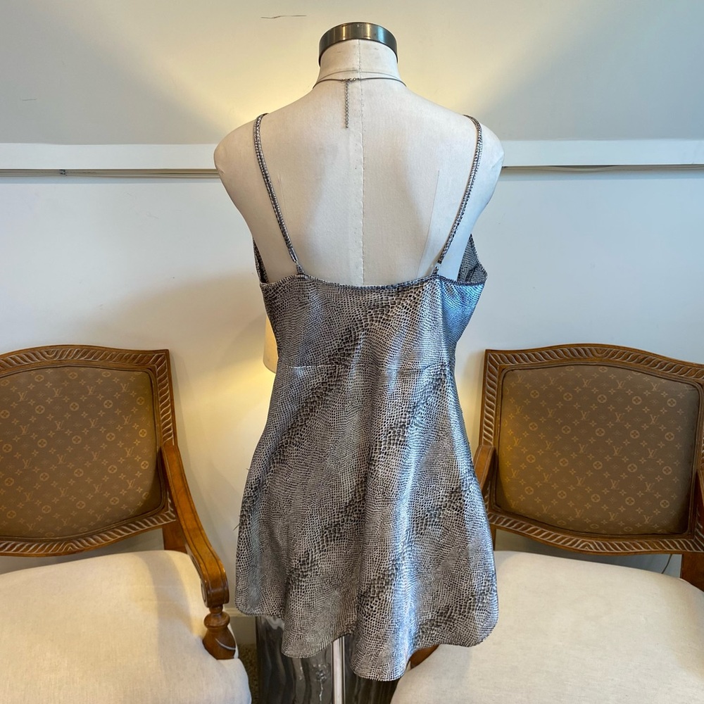 Vintage 90s Silver Snake Print Sleeveless Mini Slip Dress Intimates, Goth Grunge - Picture 4 of 9